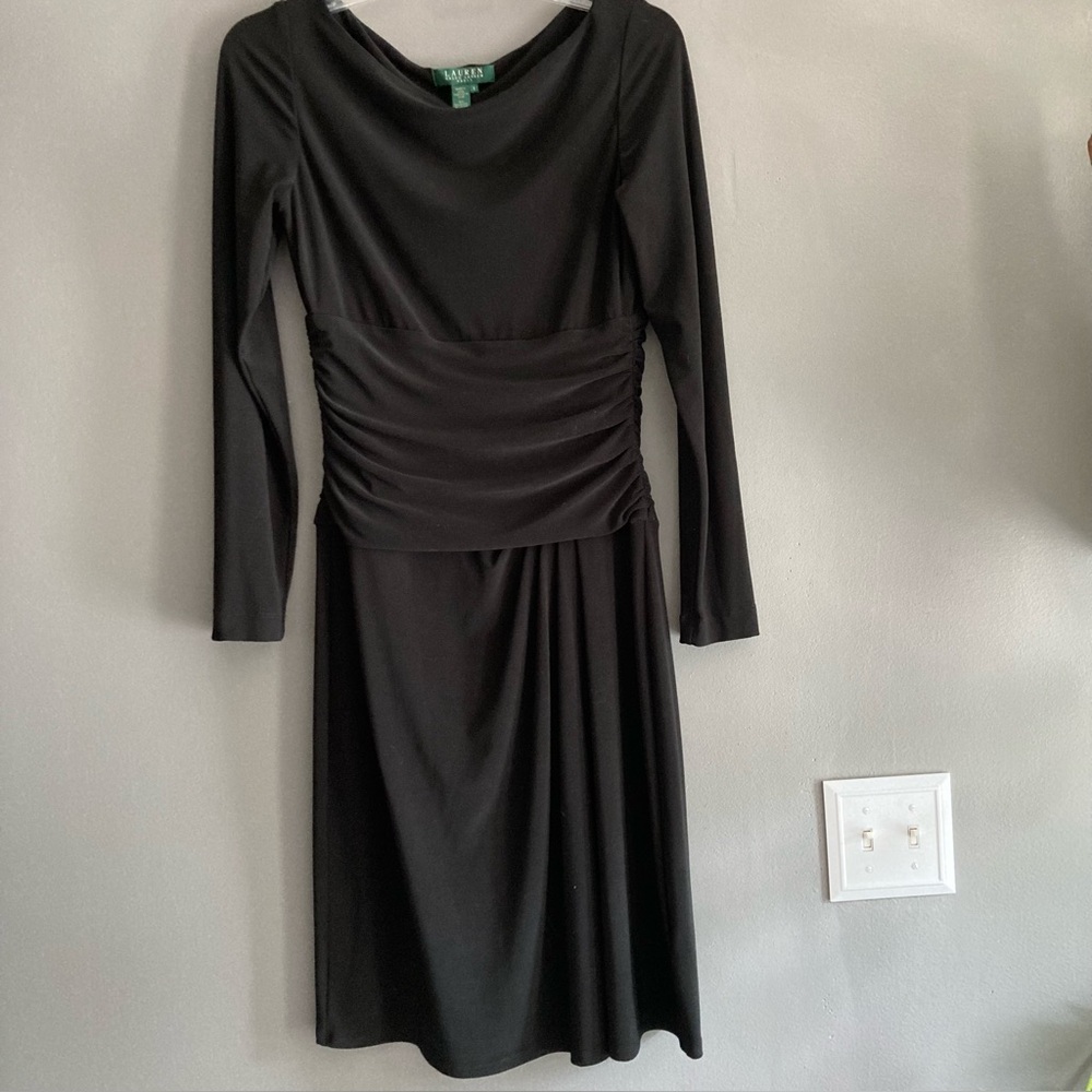 Ralph Lauren Black Ruched Long Sleeve Sheath Dress